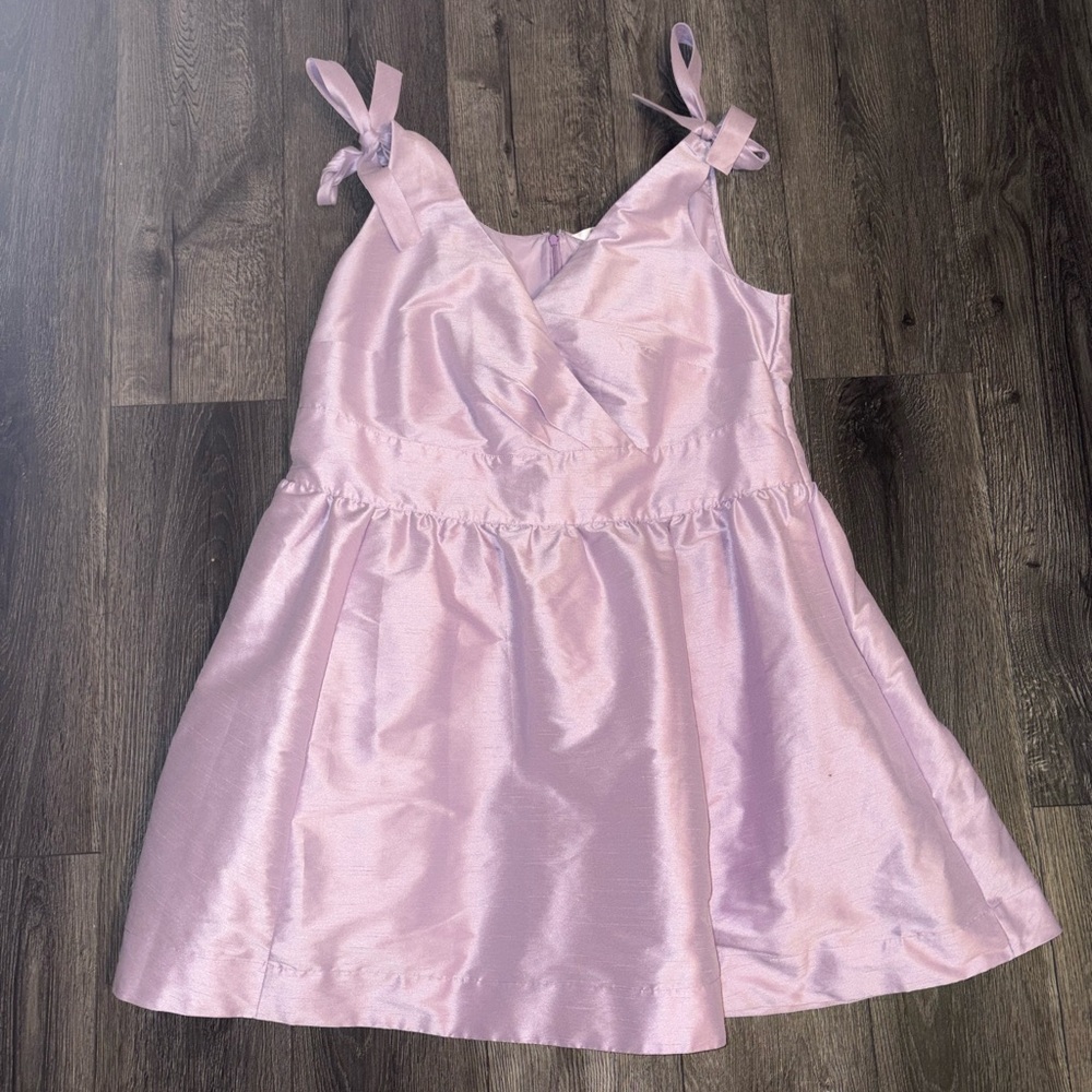 Lilac purple taffeta surplice neck dress